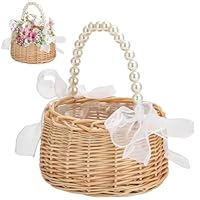 Sctmda Geflochtener Blumenkorb mit Griff Weidenkorb Blumen für Hochzeiten Mini Geflochtener Blumenkorb Handgeflochtene Blumenkörbe Geflochtener Korb für Die Hochzeit Streukörbchen Wicker Blumen Korb