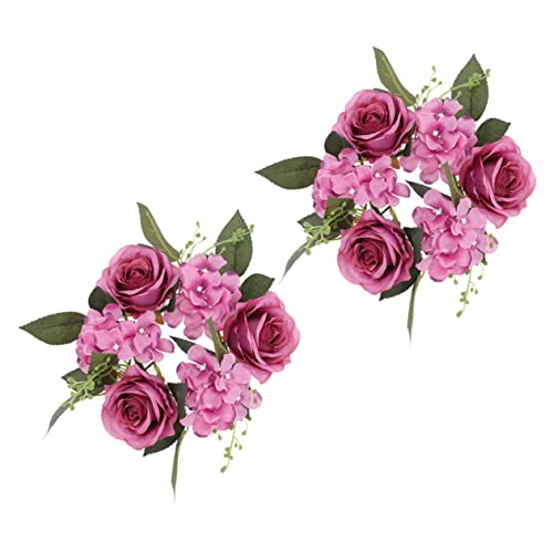 TOPBATHY Anillos de Vela de Rosa Artificial Púrpura para Decoración de Mesa en Casa y Fiestas, Hechos de Plástico y Tela Artificial, Duraderos y Resistentes al Desvanecimiento, Paquete