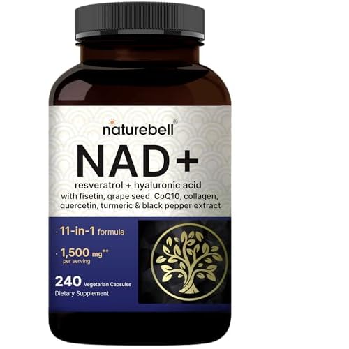 NatureBell NAD+ 1,500mg Per Serving, 240 Veggie Capsules | NMN Supplement Alternative | 10-in-1 Complex with Resveratrol Plus Hyaluronic Acid, Quercetin, Fisetin, Collagen, & More β Non-GMO