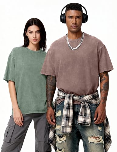 Image of Eiscntd Mens Oversized T-Shirts Heavyweight Cotton Vintage Unisex Baggy Tee