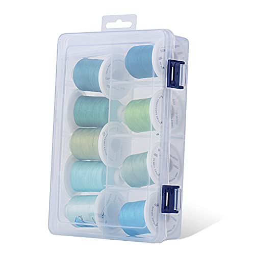 Simthread Embroidery Thread With Storage Box - 12 Options - 800 Yards/Spools, 9 Turquoise And Mint Green Colors For Embroidery And Sewing Machine #TOP1