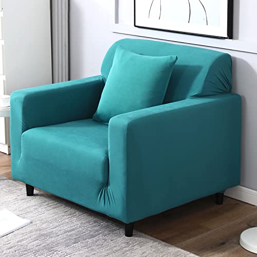 Image of HOKIPO Elastic 1 Seater Sofa Cover Stretchable Slipcover, Dark Cyan (AR-4277-E7)