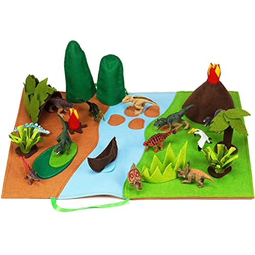 CHEFAN Dinosaur Toys for Kids 3-5 with Felt Activity Play Mat/Storage Bag, 23PCS Educational Realistic Dinosaur Play Set Dino World W/ T-Rex, Triceratops...Gift for Kids Toddlers Boys&Girls