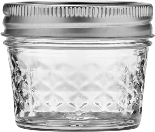 Ball Wide Mouth Quilted Crystal Jelly Jars with Lids and Bands, Used for Canning, Pickling, Juice, Jam, Jelly, Quarter Pint Size (4 Ounce (Pack of 24))