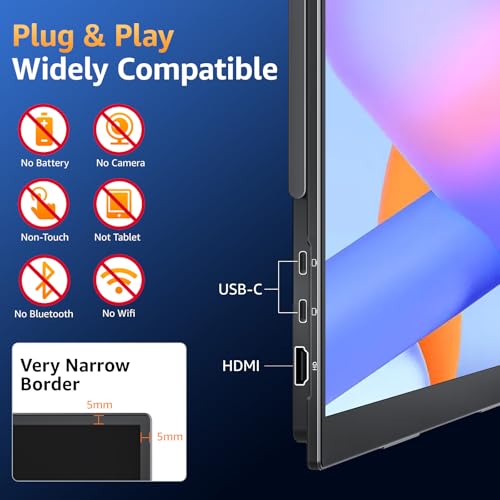 AONELAS Upperizon Portable Monitor 18.5 inch 1080P 100Hz 72% NTSC USB-C HDMI Large Portable Monitor for Laptop MacBook Xbox PS4/5 Switch, Travel Monitor with Kickstand VESA Speakers