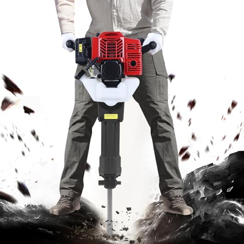 Demolition Jack Hammer, 2-Stroke 52CC Gas Powered Concrete Breaker, Gasoline 1500 BPM Heavy Duty Powered for Ground Slotting Rock Breaking Wall Drilling Concrete Demolition