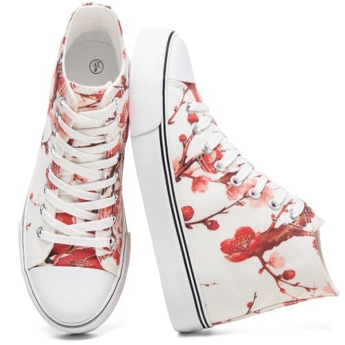 Image of yageyan Womens High Top Canvas Sneakers Fashion White Shoes for Women