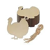 Creaides 20pcs Turkey Wood DIY Crafts Cutouts Wooden Turkey Shaped Hanging Ornaments with Hole Hemp Ropes Wood Tags for Fall Harvest Thanksgiving Christmas Party Decoration