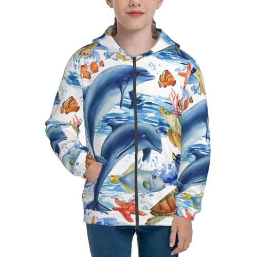 Marine Animals Kids Pullover Hoodies Boys Zip Up Sweatshirts Girls Athletic Clothes with Pocket3