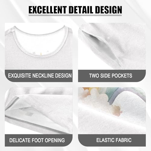 Rainbow Stars Watercolor White Pajama Set Short Sleeve Summer Pajamas Sleepwear Nightwear Set Cotton 5Y4