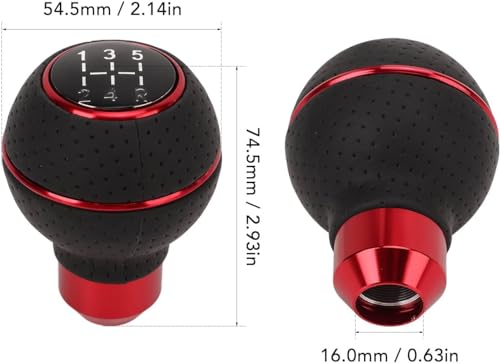 Image of AutoBizarre 5 Speed Aluminum Base Metal Ring Leather Covered Gear Knob Gear Shifter Handle Knob for All Manual Transmission Cars (Red)