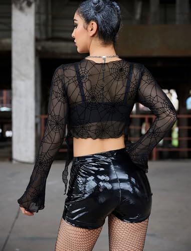 Image of Avidlove Women Mesh Crop Top Y2K Tie Front Tops Rave Top Sheer Cardigan Sexy V Neck Outfits S-2XL