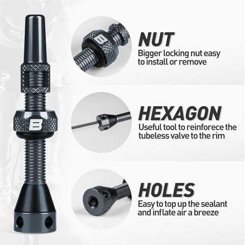 BWSHLF Tubeless Presta Valve Stem 40/44/55/60/65/80/100 mm, Super Light Alloy Presta Valve Stem Kit with Valve Core Remover Tool and Valve Stem Caps - Multiple Color and Size Options(Pair)