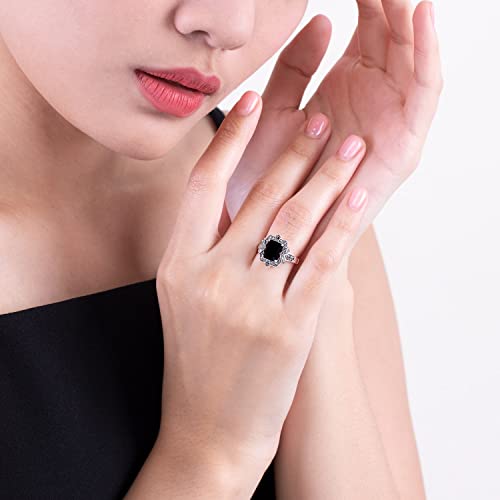 Image of Gemondo USA Sterling Silver 925 7x5mm Octagon Black Spinel & Marcasite Art Deco Inspired Statement Ring