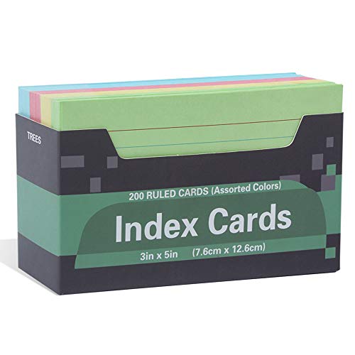 Thick Index Card, Ruled Lined Colored Card,Heavy Weight Note Cards,Assorted Colors, 3\" x 5\" for Home, School, Office, 200-Count (Assorted Colors)