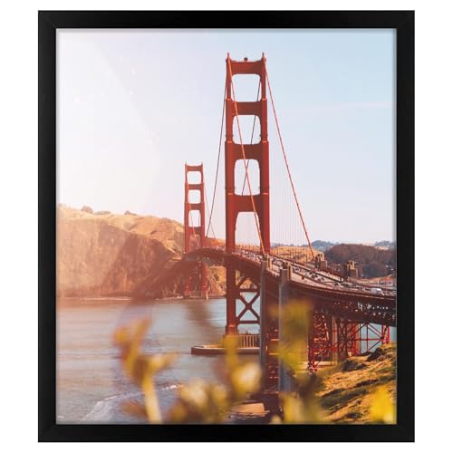 Golden State Art 14x16 Picture Frame Black - Classic Solid Wood Frame With Real Glass - Wall Mount Vertical or Horizontal Display for Photos Art Posters