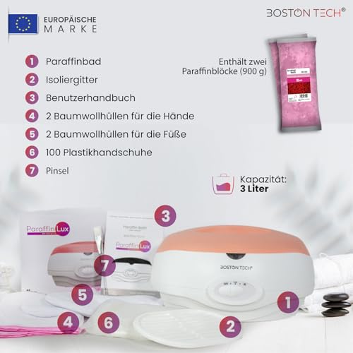Boston Tech® Paraffin-Handbad von Muskelschmerzen und Arthritis. 3 Liter Fassungsvermögen. Feuchtigkeit und revitalisiert die Haut. Enthält 900 g Wachs und Zubehör für den Heim- und professionellen