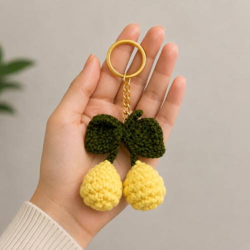 Image of Handmade Crochet Keychain for Women & Girls, Cute Yarn Key Ring, Bag Charm, Car Key Holder & Gift, Aesthetic Handmade Floral Accessory
