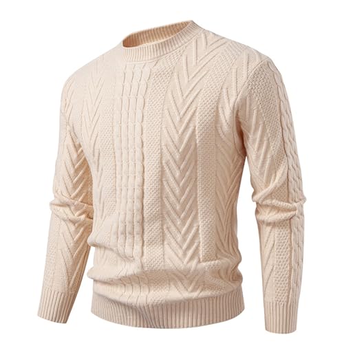 Mens Long Sleeve Sweater Crewneck Cable Knit Elastic Pullover Sweaters Casual Twist Textured Thermal Sweaters Tops2