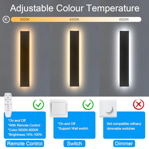 Image of Modern Outdoor Wall Lights - 2pack 39inch Dimmable Black Exterior Light Fixtures Wall, Porch Lights Outdoor Wall Sconce, Patio Long Strip Wall Light Fixtur Outside for Garage, House(4.72 Inch Wide)