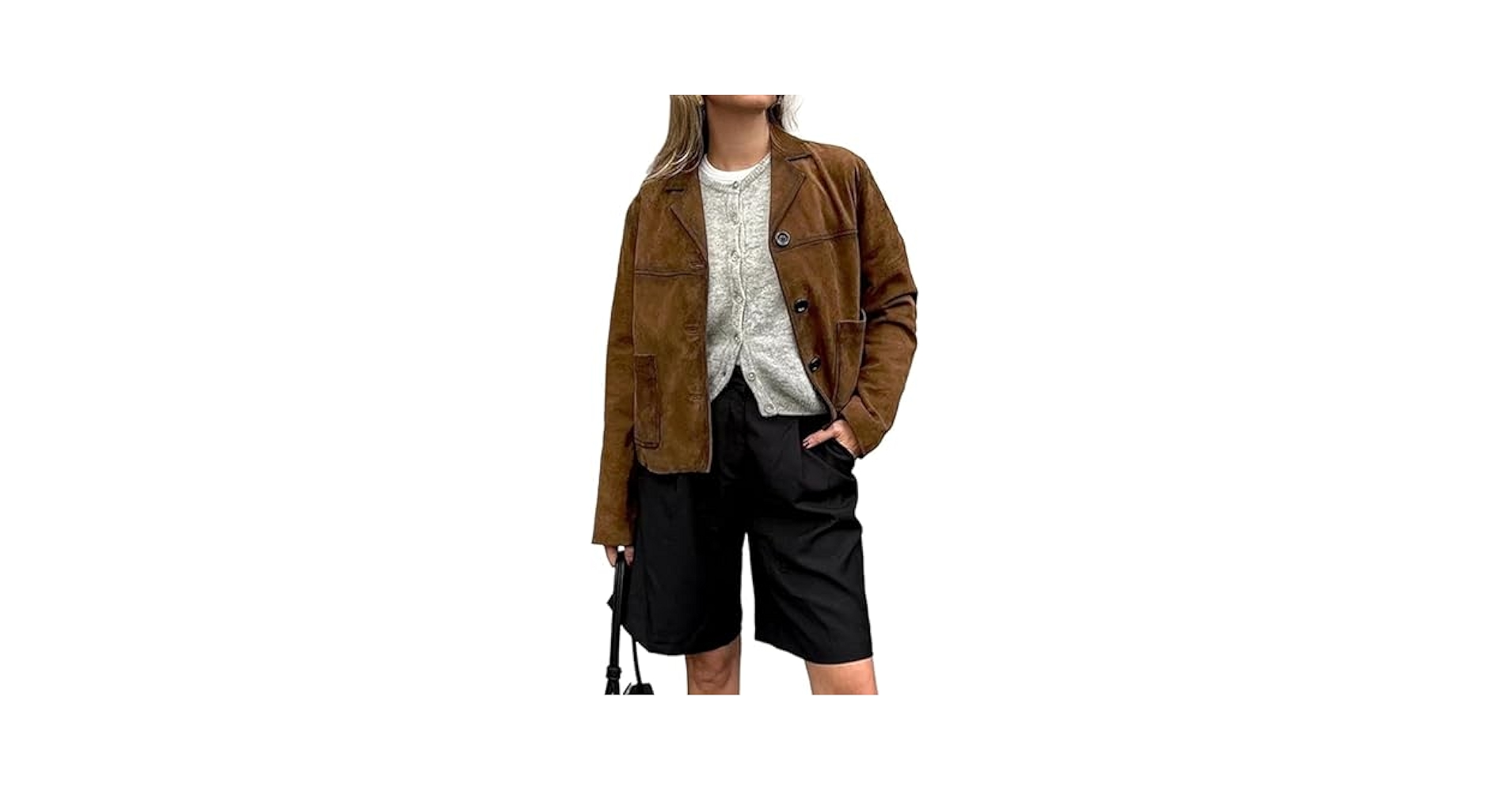 VCM Suede Jacket Women Y2k Outerwear Faux Leather Cropped