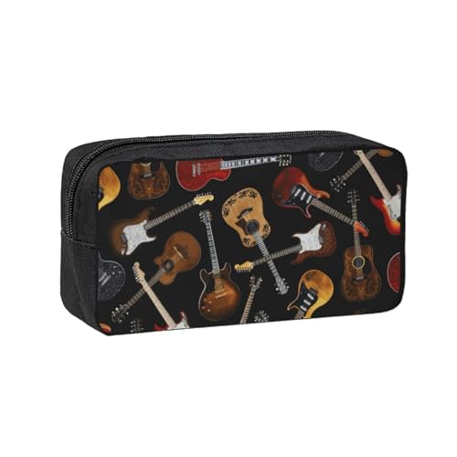 Hingor Estuche para lápices de gran capacidad con estampado de guitarras, estuche para bolígrafos, suministros escolares, bonita caja de lápices