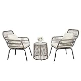 VINGLI 3 Pieces Patio Porch Furniture Sets, Indoor Outdoor All-Weather Wicker Conversation Bistro Furniture Set,Garden Furniture Sets,Patio Conversation Sets Clearance, Cushions Included (Tan)
