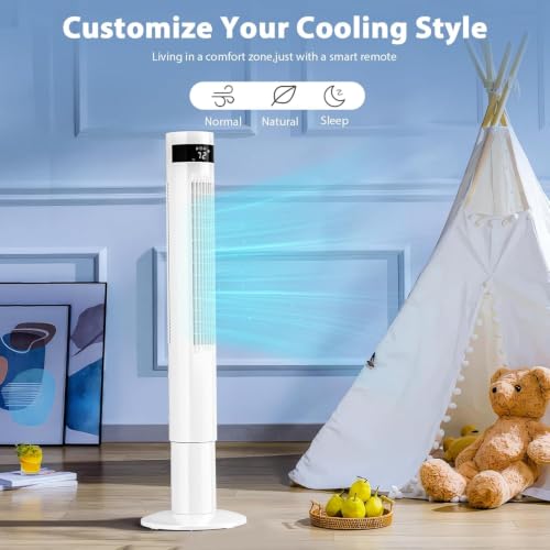 Image of Antarctic Star 41inch Portable Tower Fan Electric Oscillating Fan Quiet Remote Control Bladeless Floor Fan 3 Wind Mode 12H Timer Bedroom Office White