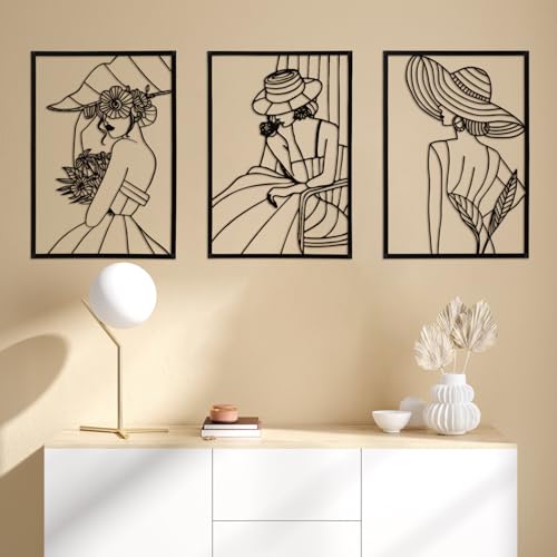 Décoration murale métal EOJDDPA : silhouette femme chic en acier inoxydable 3D