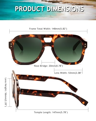 Image of FEISEDY Vintage Aviator Sunglasses Double Bridge Women Men Large Square Thick Frame Trendy Eyewear UV400 B2846
