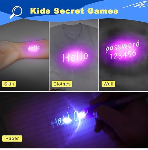 SILLYME 20 Pc Invisible Ink Magic Pen With Uv Light - Return Gifts Birthday Party For Kids - Secret Message Pen For Kids - Spy Pen Cheating Pen Gadget - Best Birthday Return Gifts For Kids - Black