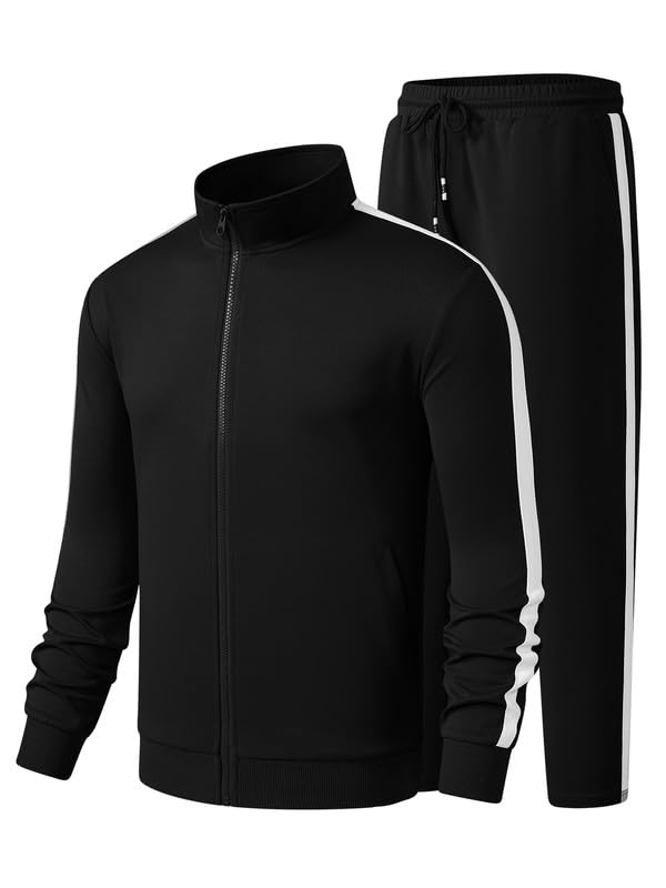 JMIERR Herren Traingsanzug Set Schwarz Streatwear 2-Teiliger Jogginganzug Full Zip Sportanzug Männer Freizeit Tracksuit M