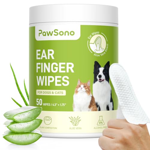 PawSono Finger Ear Wipes for Dogs & Cats, Pre-Moistened Dog Ear Cleaner