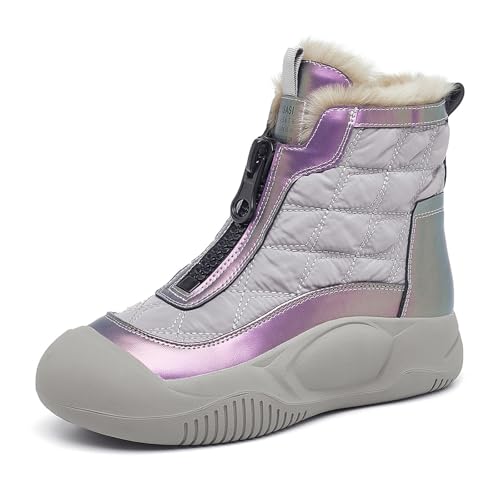 Women's Fashion Platform Front Zipper Warm Snow Boots Comfortable Round Toe Fur Lined High Top Soft Bottom Anti-Slip Waterproof Orthopedic Ankle Booties