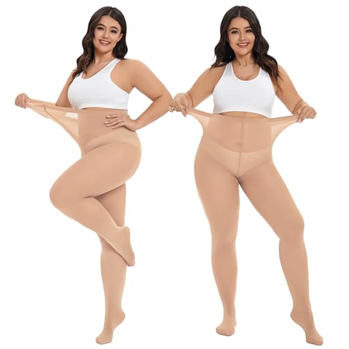 Image of CozyWow Plus Size Tights for Women 80D Soft Solid Color Semi Opaque Pantyhose High Waist 1X 2X 3X 4X