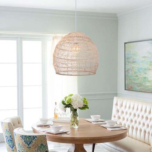 Arturesthome 15.7" Rustic Woven Pendant Ceiling Light Fixture,Rattan Chandeliers Hanging Light for Farmhouse Home Decro Kitchen Island Dinning - Image 5