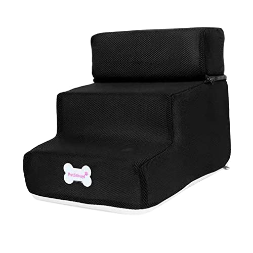 Soft Dog Stairs Ladder Non Slip Outdoor Small Cat Ramp Indoor Washable Step Removable Zipper Cover Puppy for Dogs and Cats Couches, Black