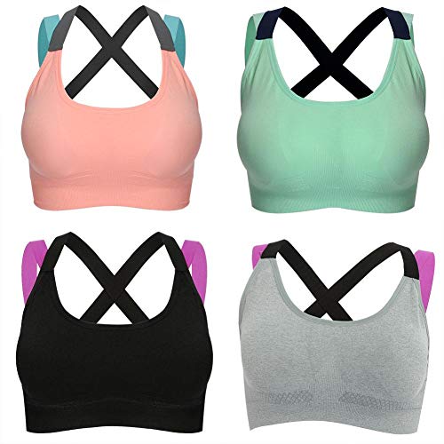 Dilwe Sutiã esportivo acolchoado, 4 cores de qualidade, macio, fitness, ioga, treino, à prova de cho