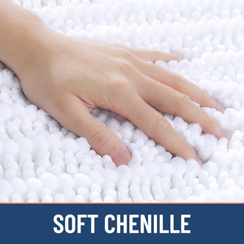 Image of Smiry Bathroom Rugs Mat 30x20, Extra Soft Absorbent Chenille Bath Rugs, Non Slip Rubber Backing Machine Washable Quick Dry Bath Mats for Bathroom Floor, Tub, Shower, Home Decor Accessories, White