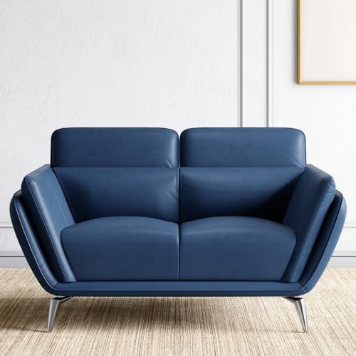 Image of LEGACY OF COMFORT Marcello Faux Leather 2-Seater Sofa - Elegant Seating Solution for Living Rooms, Hotels, and Offices (Blue)
