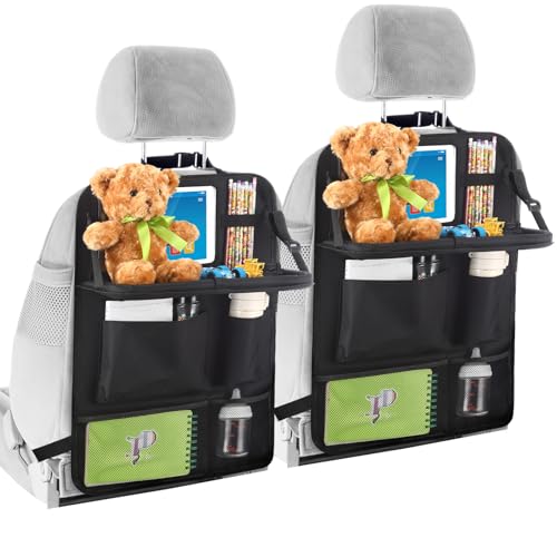 Datanly 2 organizer per auto per sedile posteriore con vassoio per auto, organizer per sedile posteriore, organizer per bambini per auto, viaggi, nero, unisex (nero, classico)