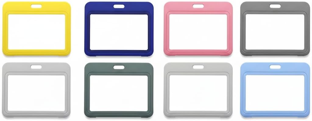 8 PCS Horizontal ID Badge Holders, Double-Sided Clear Plastic Card Protectors, Colorful Waterproof Name Tag Holders for Office, School, Credit Cards, Proximity Key Cards