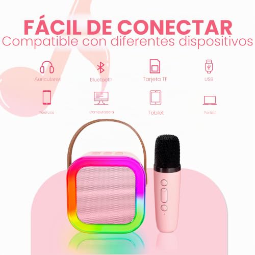 Altavoz Bluetooth niños Ankuka con luces LED y micrófono inalámbrico rosa 6