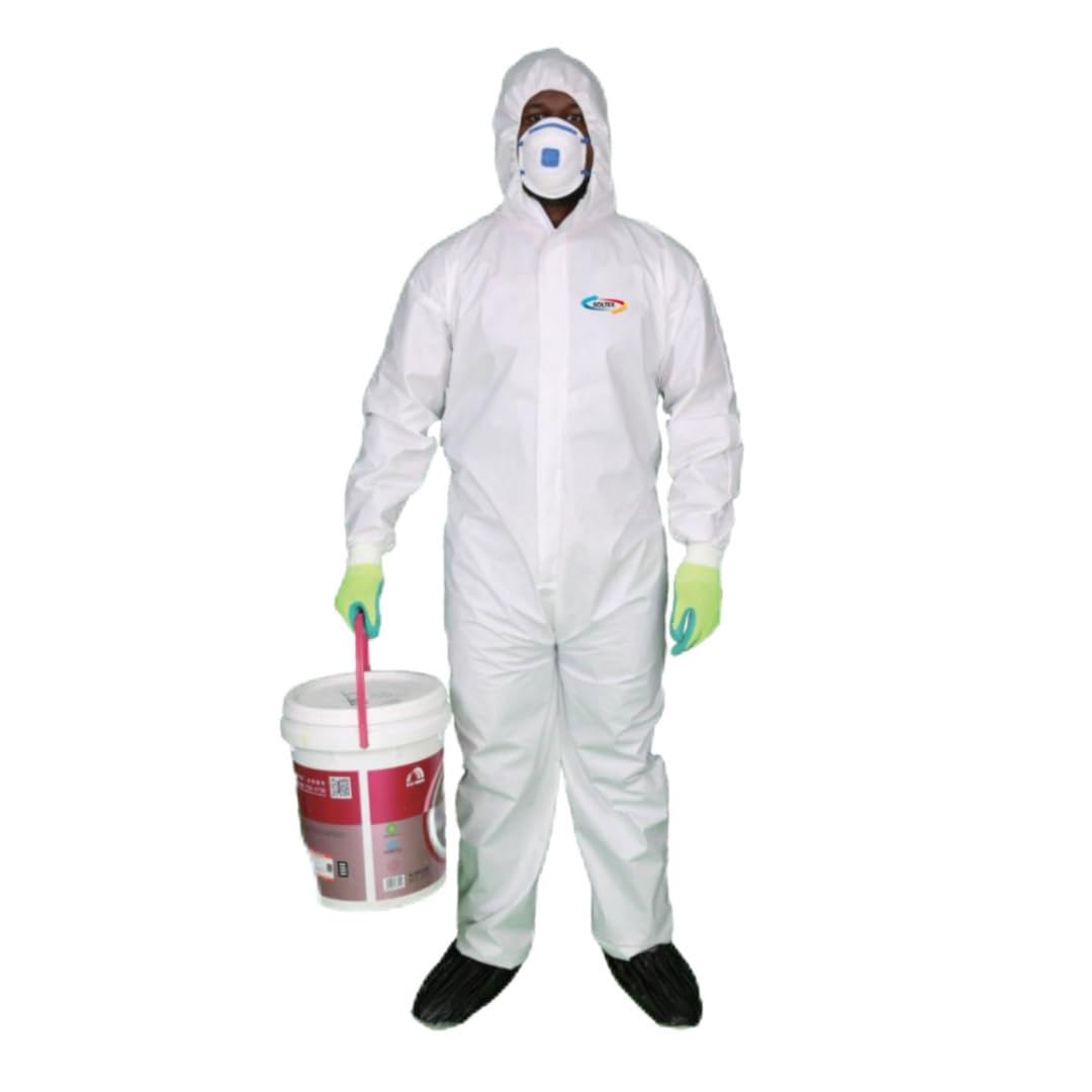 Soltex Disposable Coveralls - Category 3 Type 5-6 Microporous Laminate Protective Coverall Entry-Level Chemical Protection Suit, Inset Sleeves & Zip Front – 55 GSM (SINGLE PACK, LARGE, LIGHT DUTY)