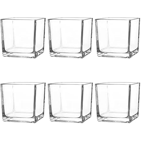 Comrzor Set of 6 Square Glass Vases 4" x 4" x 4", Clear Flower Vase, Plant Terrarium, Candle Holder for Wedding Centerpiece, Office Decorations, Home Décor, Parties and Events Cover