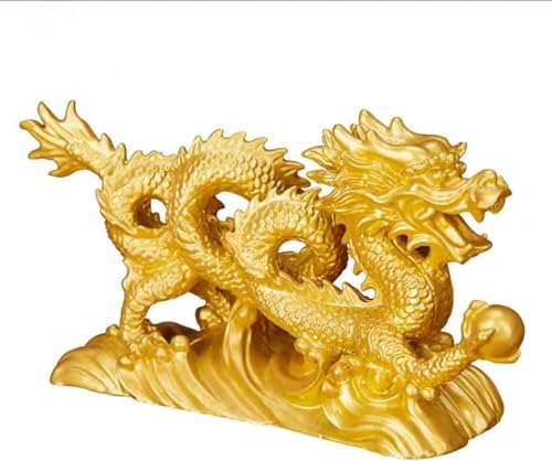 龍の置物 昇運金龍 風水 龍 5本爪 インテリア リビング 玄関 オブジェ 置き物 金運アップ 運気アップ 祈願 開運グッズ 幸運 の置物 インテリア オブジェ 2種類のデザイン 風水龍 (M 22*5.5CM,ゴールド)