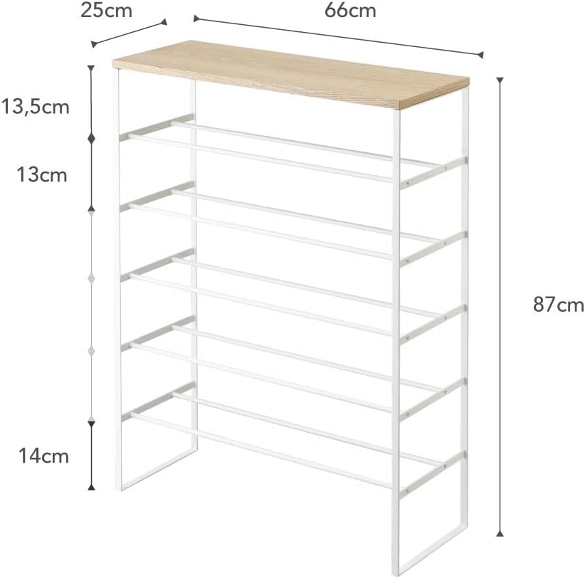 YAMAZAKI Home Six-Tier Shoe Organizer – Tall Slim Shoe Rack for Entryway Or Closet, Narrow Metal Shoe Storage with Wooden Top, Steel, White, Easy Assembly, 34" - Steel - Holds 18 to 21 Shoe