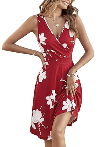 Image of GUBERRY Womens Wrap V Neck Sleeveless Sundress Summer Flare Tank Dress with Pockets