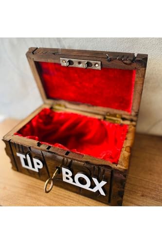 Tip Box Bahşiş Kutusu, Ahşap, Kırmızı Kadife İç, Dekoratif