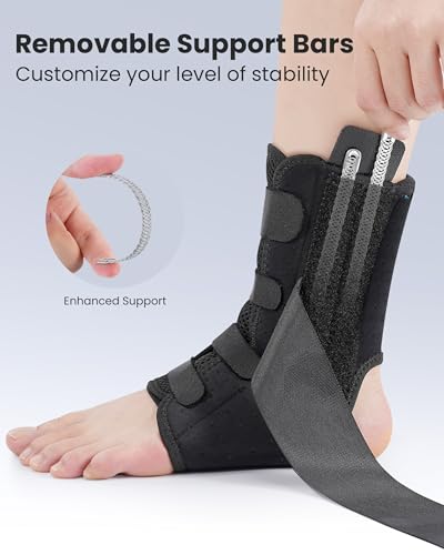 Image of Upgraded Ankle Brace for Women & Men, Strong Support, Breathable Fabric, Adjustable Hook-and-Loop Strap, 4 Removable Side Bars (2 per Side), forSprained Ankle, Sports Recovery, Running,Sports (X-Large)